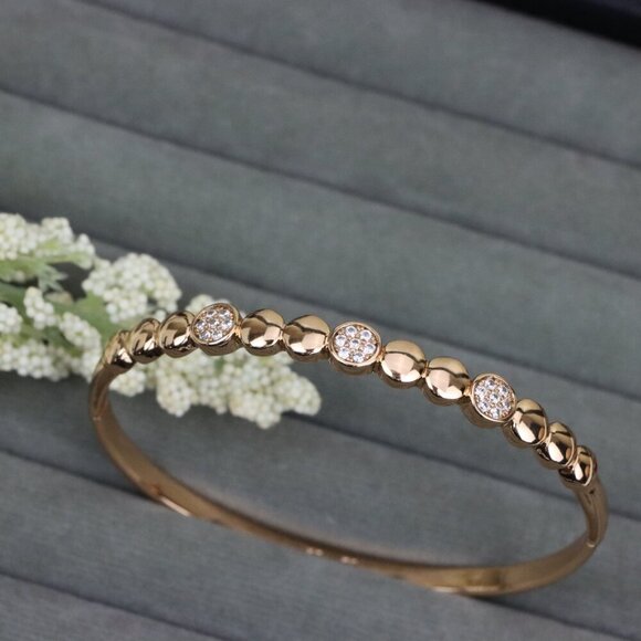 Elegant Rose Gold Bangle with Glossy Studded Circle Accents, XPBL0508 - Picture 11 of 12